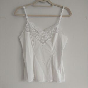 Vtg Vassarette Tank Top Cami Womens M White Strap Lace Feminine